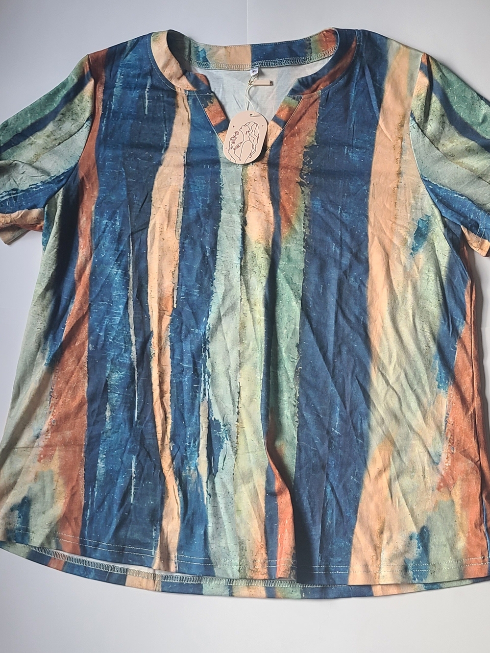 Casual Striped Short-Sleeve Top - Blue & Peach